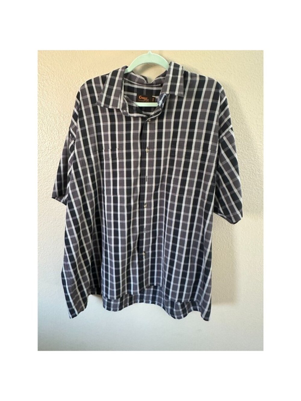 Copper Cove Mens Plaid Button-Up Shirt Short Sleeve 3XB Relaxed Black Checkered